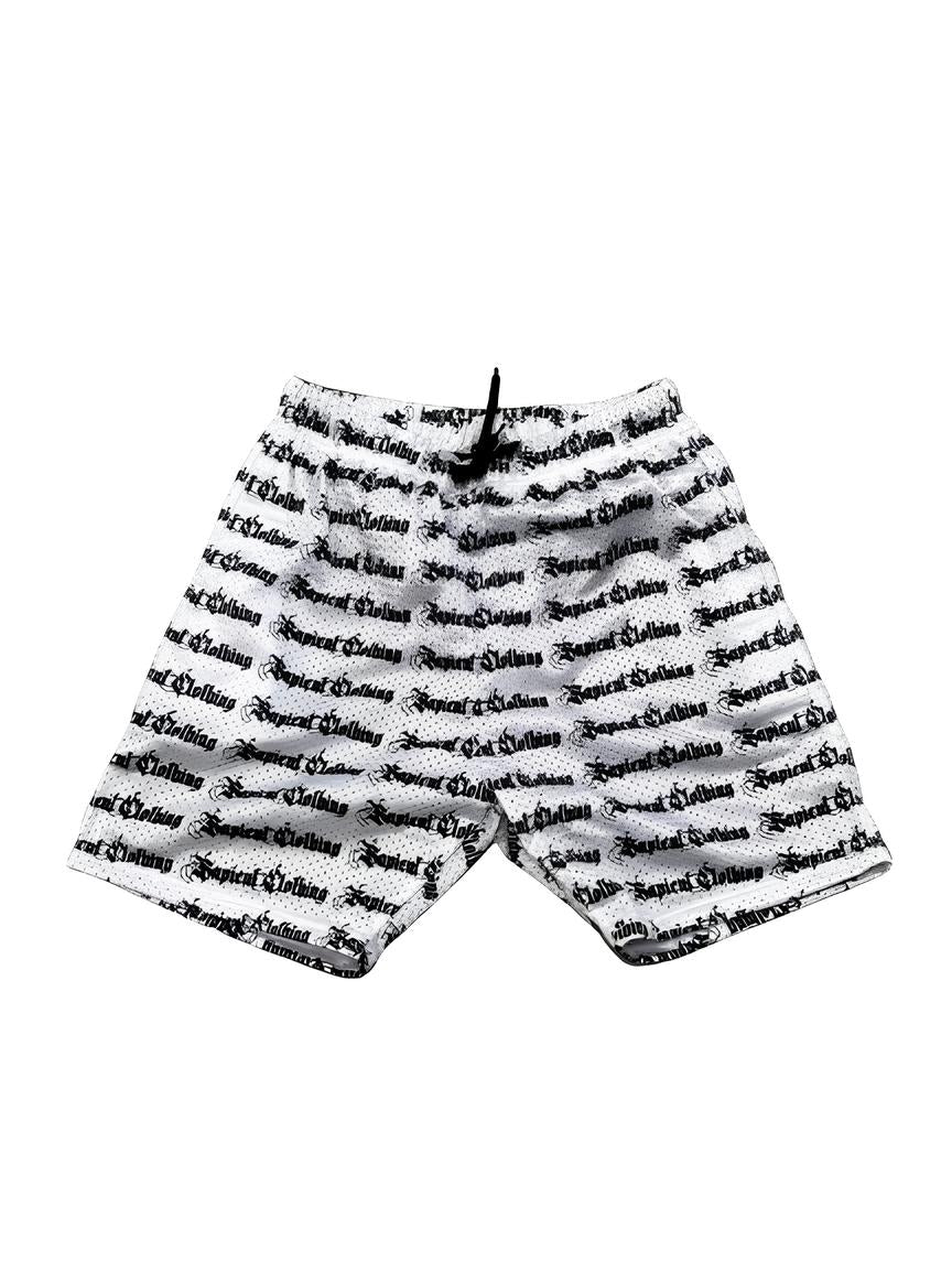 5in inseam pattern print shorts (white)